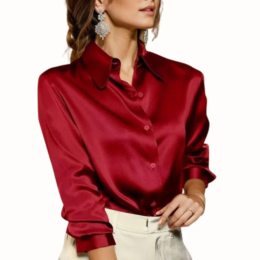 Women Button Down Blouse Long Sleeve Point Collar