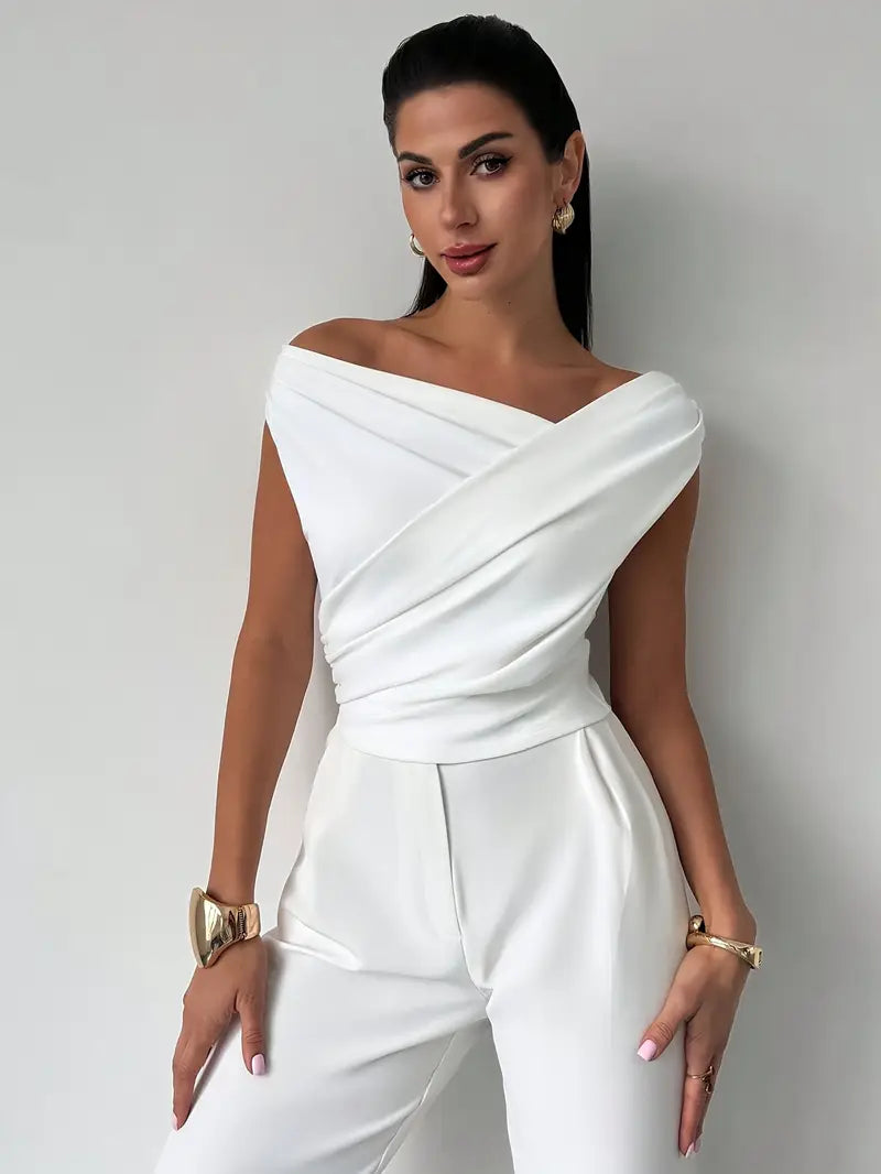 Honor | Women's Draped Shoulder Top | Cross Detail, Stretch
