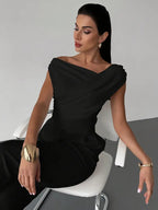 Honor | Women's Draped Shoulder Top | Cross Detail, Stretch