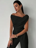 Honor | Women's Draped Shoulder Top | Cross Detail, Stretch