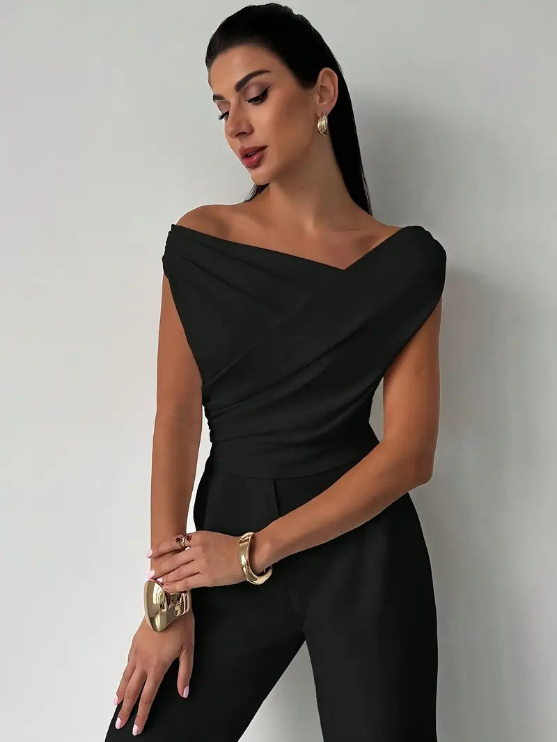 Honor | Women's Draped Shoulder Top | Cross Detail, Stretch
