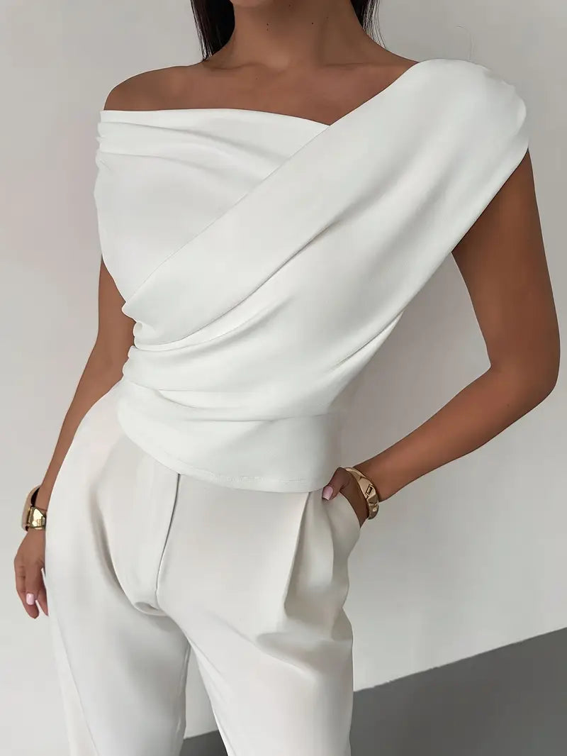 Honor | Women's Draped Shoulder Top | Cross Detail, Stretch