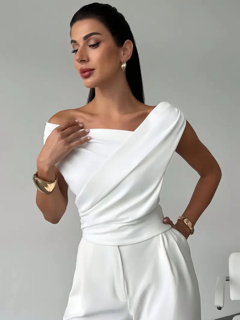 Honor | Women's Draped Shoulder Top | Cross Detail, Stretch