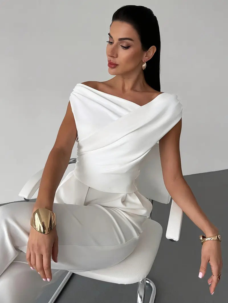 Honor | Women's Draped Shoulder Top | Cross Detail, Stretch