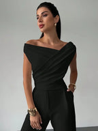Honor | Women's Draped Shoulder Top | Cross Detail, Stretch