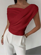 Honor | Women's Draped Shoulder Top | Cross Detail, Stretch