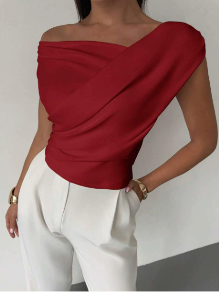 Honor | Women's Draped Shoulder Top | Cross Detail, Stretch