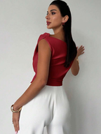 Honor | Women's Draped Shoulder Top | Cross Detail, Stretch