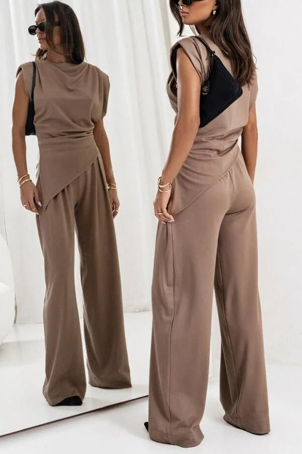 Delphine | Two-Piece Set Women | Draped Top & Wide-Leg Pants | Relaxed Fit