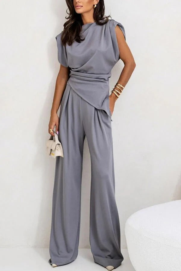Delphine | Two-Piece Set Women | Draped Top & Wide-Leg Pants | Relaxed Fit