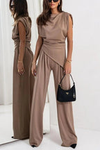 Delphine | Two-Piece Set Women | Draped Top & Wide-Leg Pants | Relaxed Fit