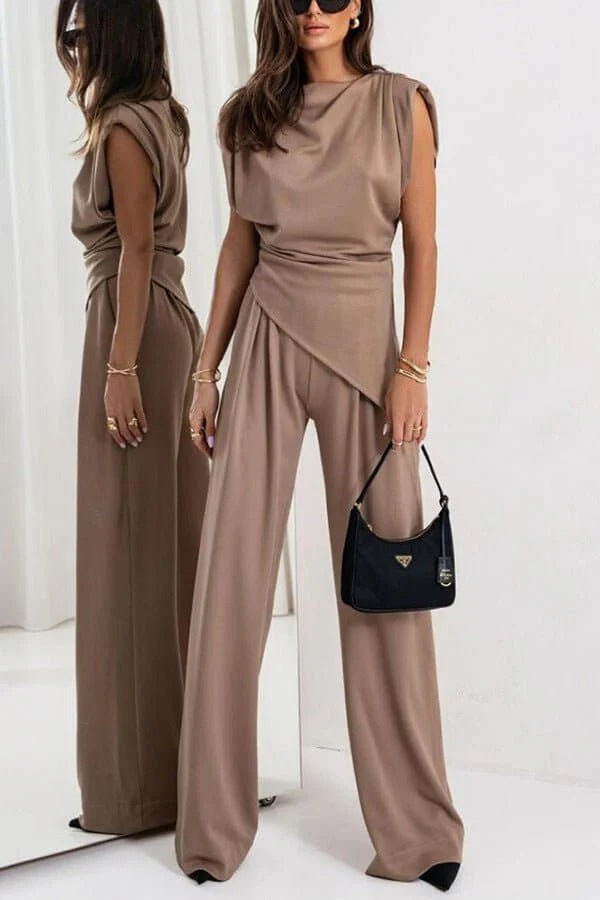 Delphine | Two-Piece Set Women | Draped Top & Wide-Leg Pants | Relaxed Fit