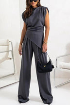 Delphine | Two-Piece Set Women | Draped Top & Wide-Leg Pants | Relaxed Fit