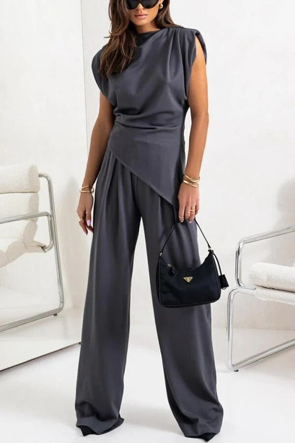 Delphine | Two-Piece Set Women | Draped Top & Wide-Leg Pants | Relaxed Fit