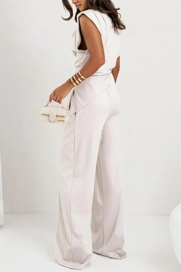 Delphine | Two-Piece Set Women | Draped Top & Wide-Leg Pants | Relaxed Fit