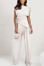 Delphine | Two-Piece Set Women | Draped Top & Wide-Leg Pants | Relaxed Fit