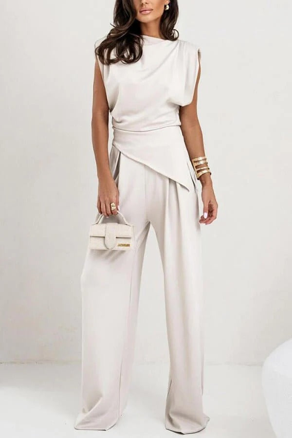 Delphine | Two-Piece Set Women | Draped Top & Wide-Leg Pants | Relaxed Fit