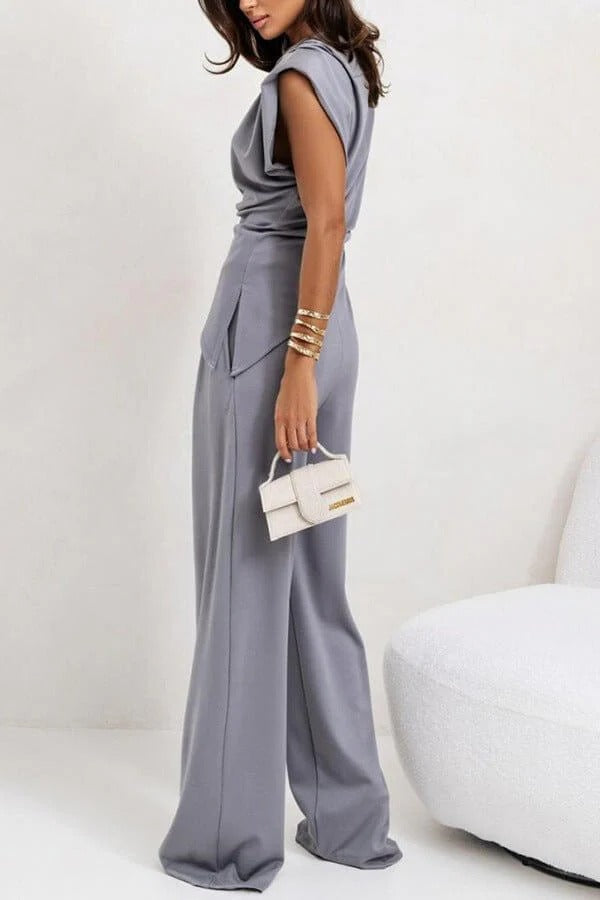 Delphine | Two-Piece Set Women | Draped Top & Wide-Leg Pants | Relaxed Fit