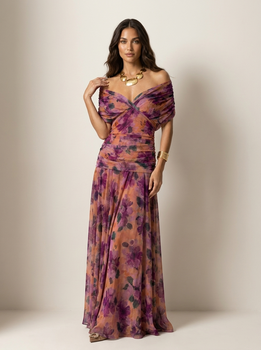 Rosalind | Pleated Maxi Evening Dress | Strapless, Short Sleeve | S–3XL