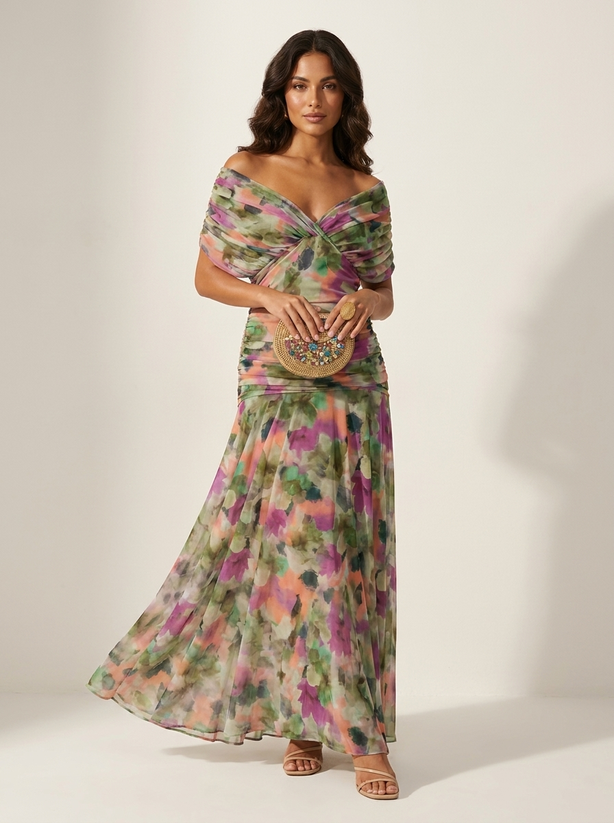 Rosalind | Pleated Maxi Evening Dress | Strapless, Short Sleeve | S–3XL