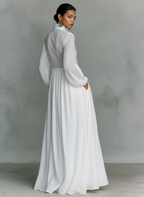 Maxi Dress Women Linen Patchwork Stand Up Collar Long Sleeve | Vera