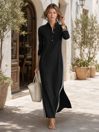 Maxi Dress Women Cotton Sweatshirt Button Down Collar | Romy