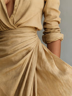 Thea | Maxi Dress | Lapel V-Neck, Belted Waist, Long Sleeve | Cotton Tencel