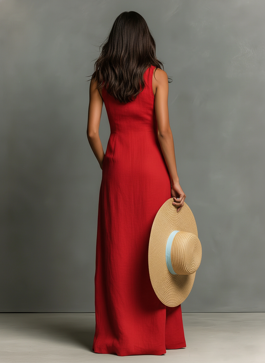 Shirt Dress Women Linen Blend Sleeveless Maxi Collared | Perla