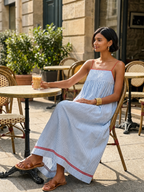 Yvaine | Maxi Dress | Women's Striped, Spaghetti Strap | Red Trim Detail