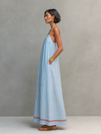 Yvaine | Maxi Dress | Women's Striped, Spaghetti Strap | Red Trim Detail