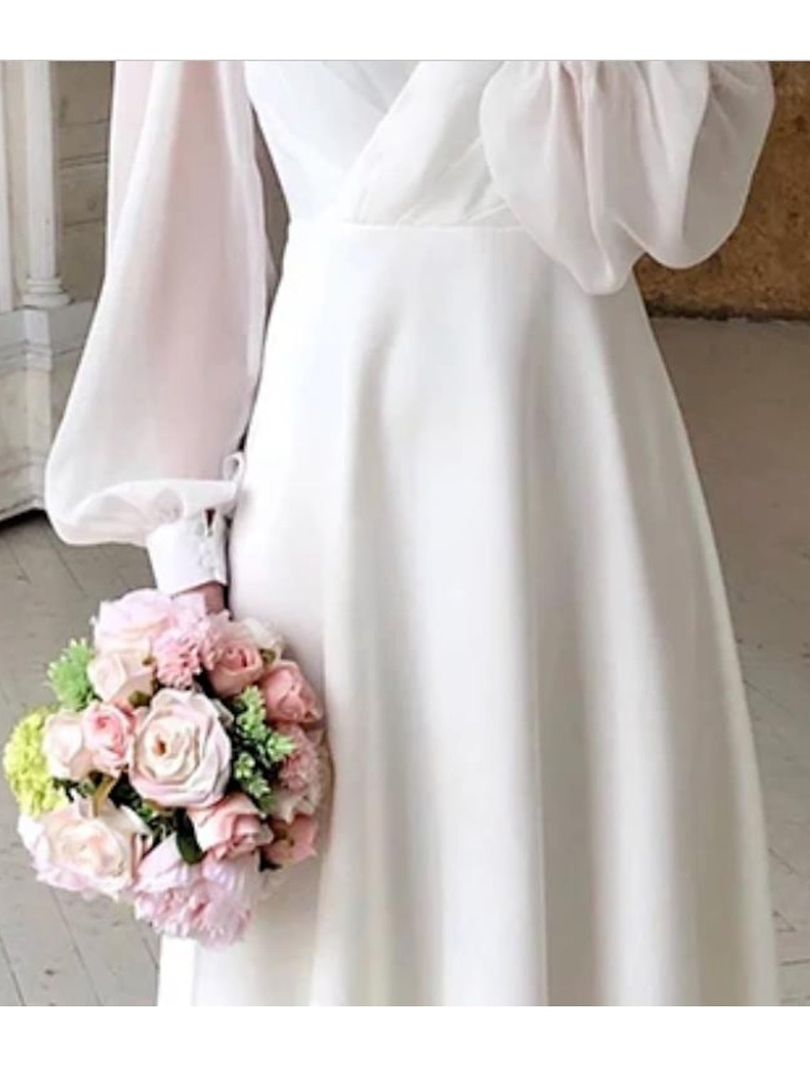 Luna | Wedding Dress | Women's Long Sleeve, Flowing, V-Neck | White