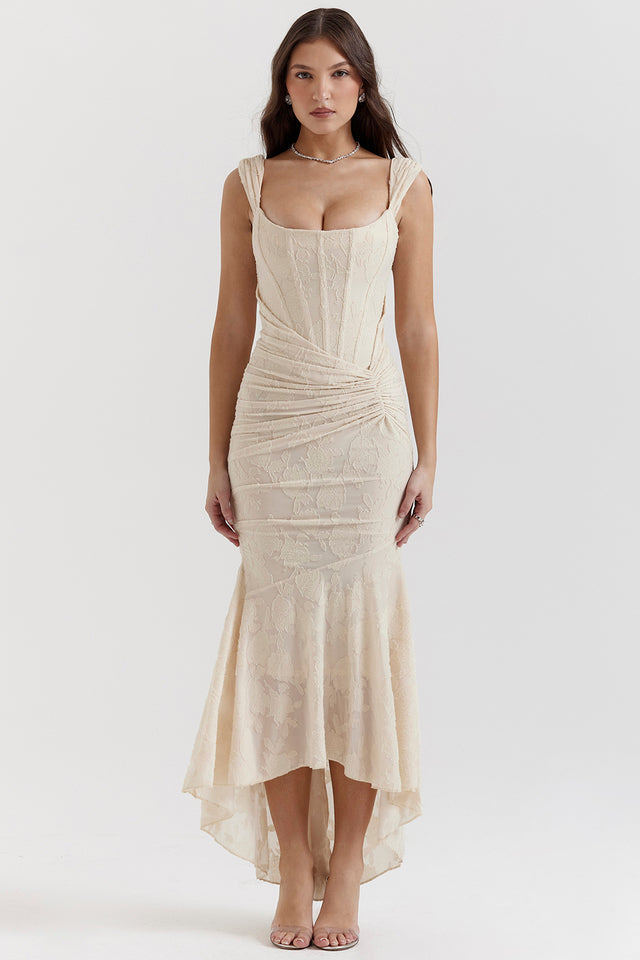 Lace Dress Women Knee Length Fitted Cotton Blend Round Neckline
