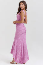 Lace Dress Women Evening Cotton Blend Knee Length Round Neck