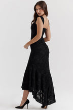 Lace Dress Women Evening Cotton Blend Knee Length Round Neck