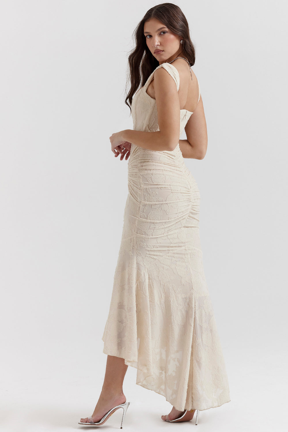 Lace Dress Women Evening Cotton Blend Knee Length Round Neck