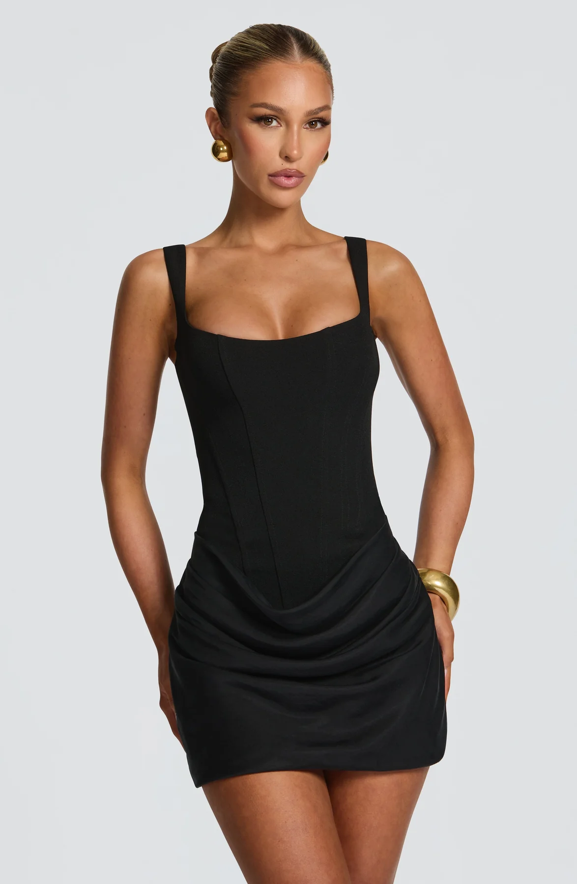 Mini Dress | Square Neckline, Draped Skirt, Lace-Up Back | Kestrel