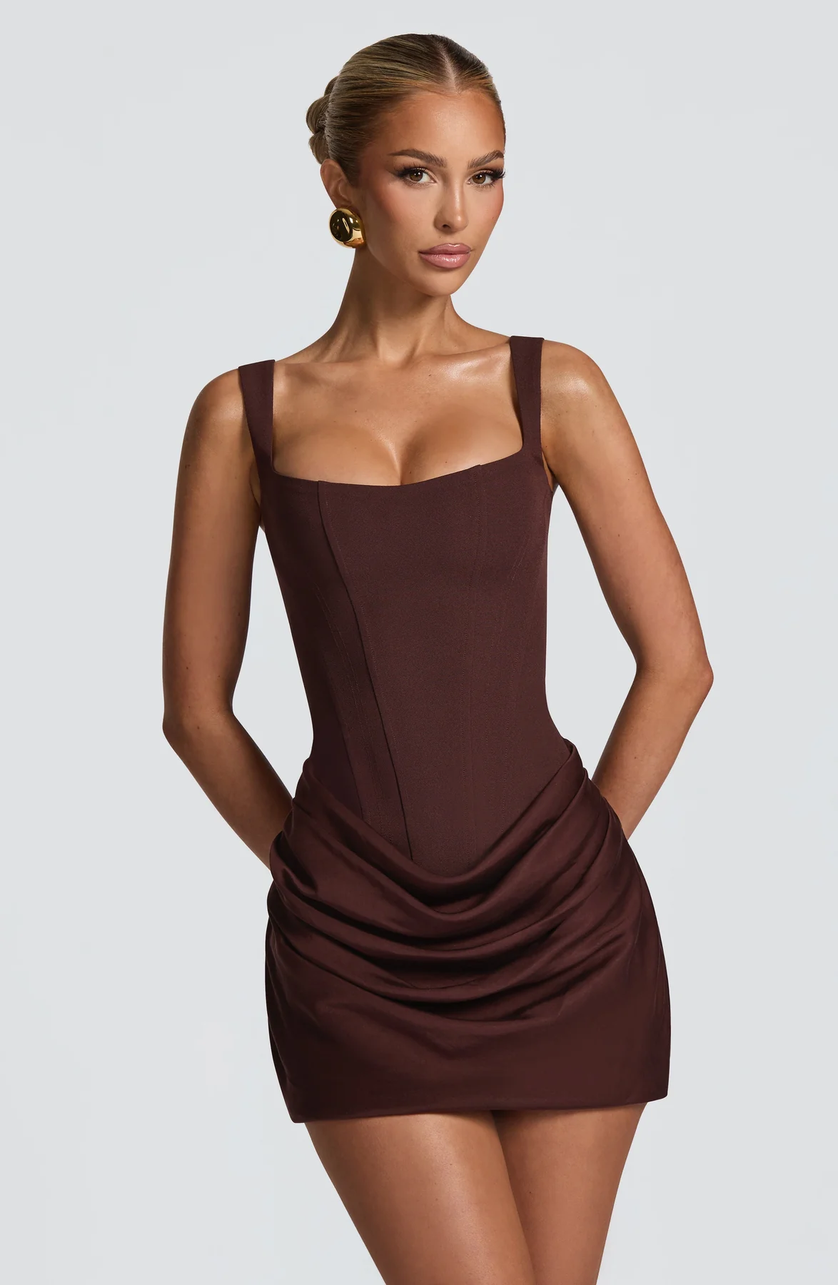 Mini Dress | Square Neckline, Draped Skirt, Lace-Up Back | Kestrel
