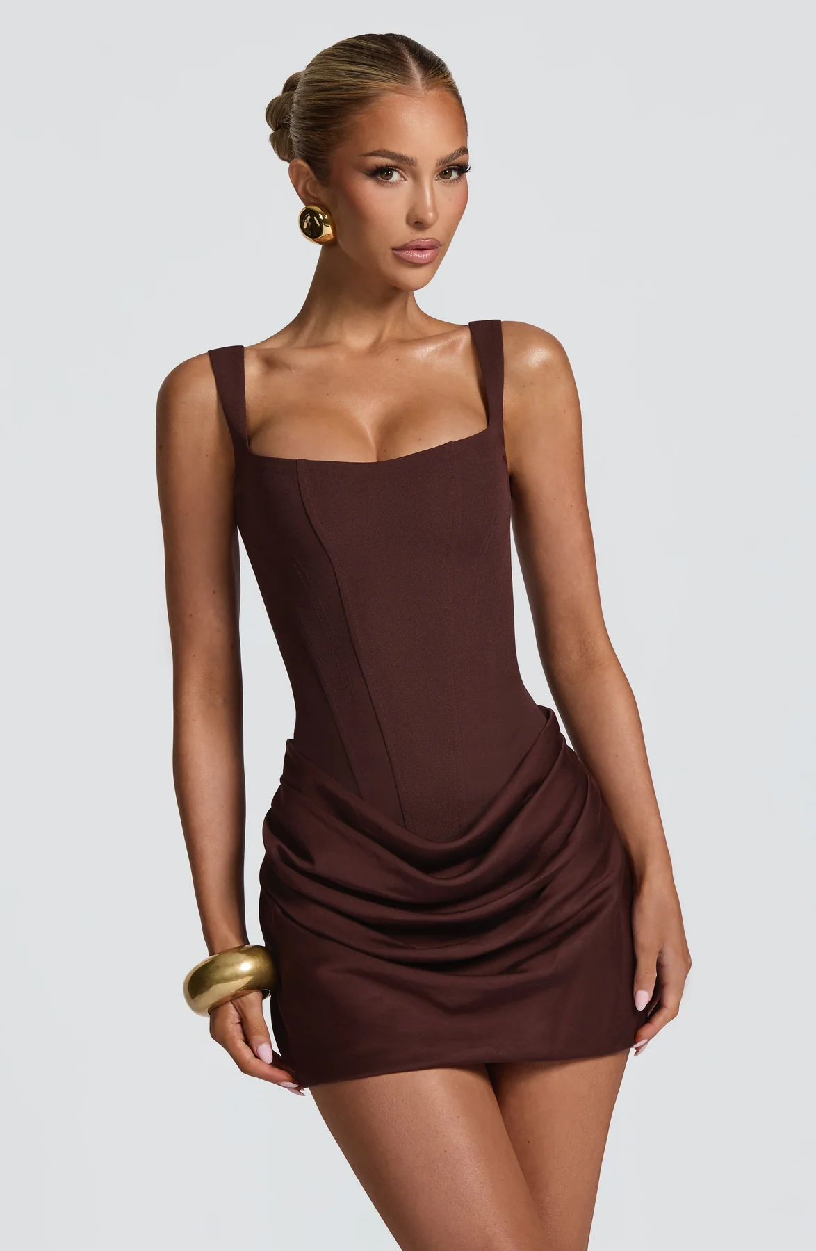 Mini Dress | Square Neckline, Draped Skirt, Lace-Up Back | Kestrel