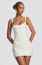 Mini Dress | Square Neckline, Draped Skirt, Lace-Up Back | Kestrel