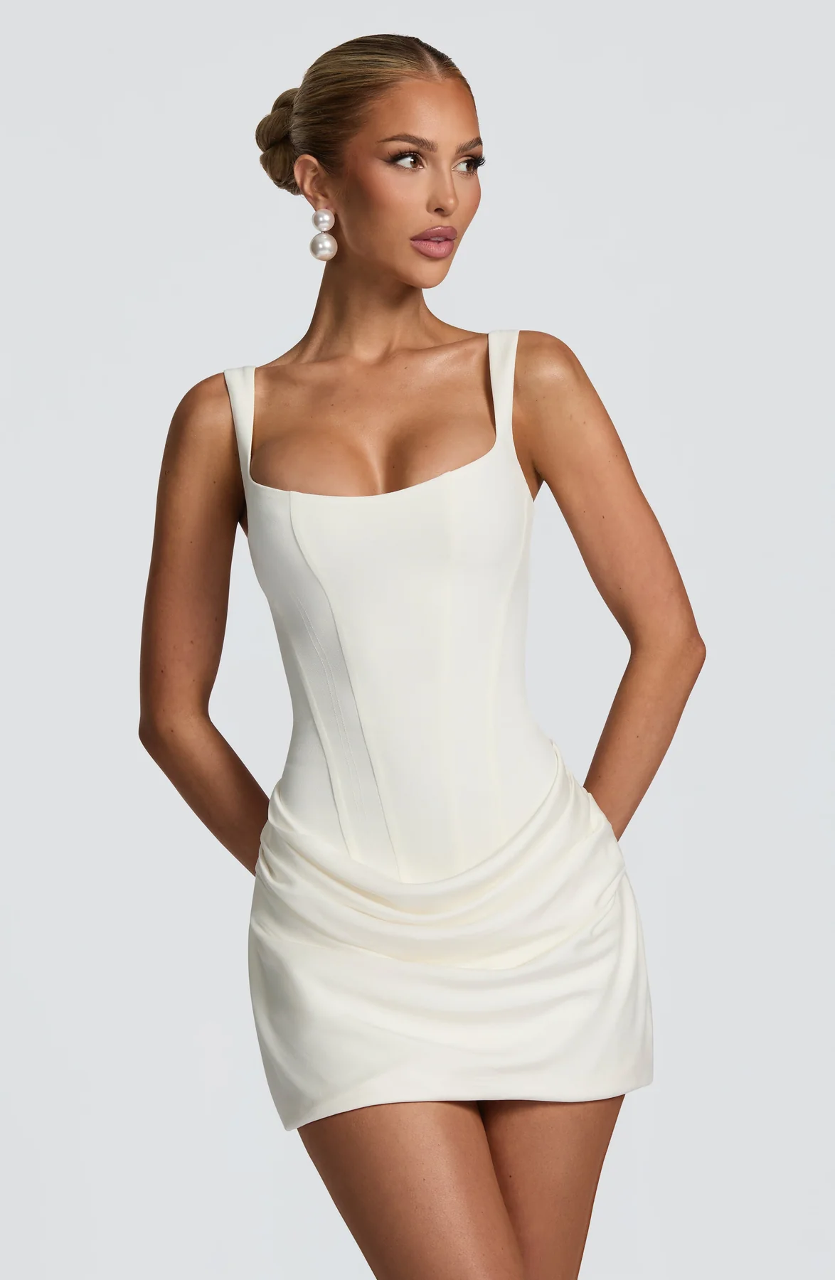 Mini Dress | Square Neckline, Draped Skirt, Lace-Up Back | Kestrel