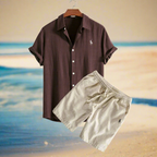 Men Two Piece Linen Set Shirt and Shorts Relaxed Fit | Della