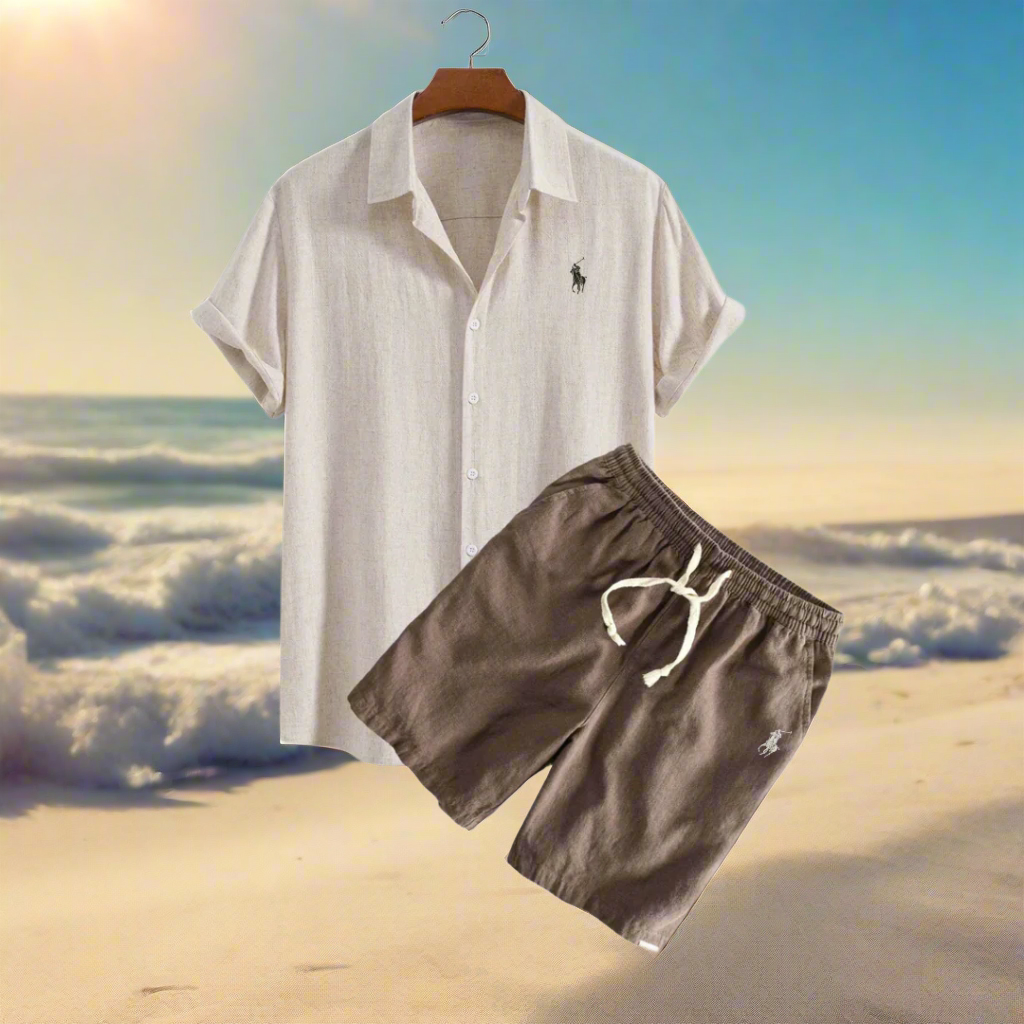 Men Two Piece Linen Set Shirt and Shorts Relaxed Fit | Della