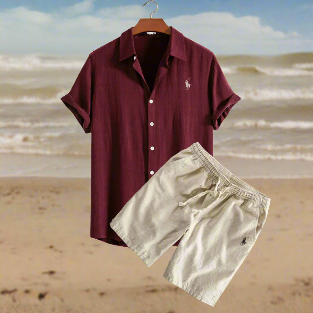 Men Two Piece Linen Set Shirt and Shorts Relaxed Fit | Della
