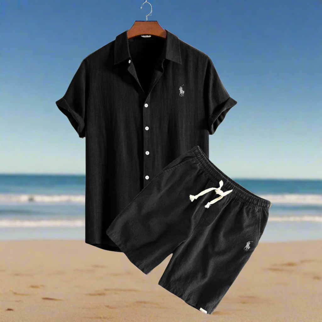 Men Two Piece Linen Set Shirt and Shorts Relaxed Fit | Della