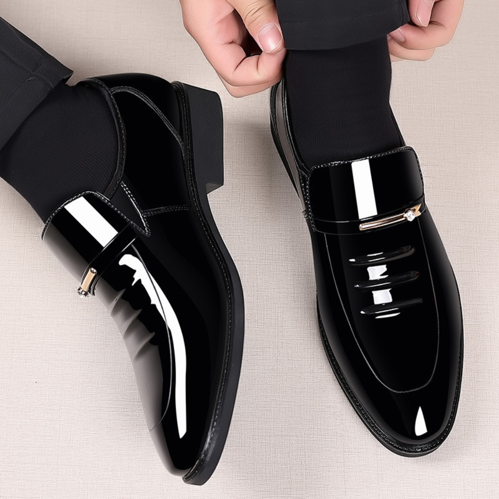 Men Patent Leather Look Loafers Block Heel