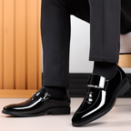 Men Patent Leather Look Loafers Block Heel