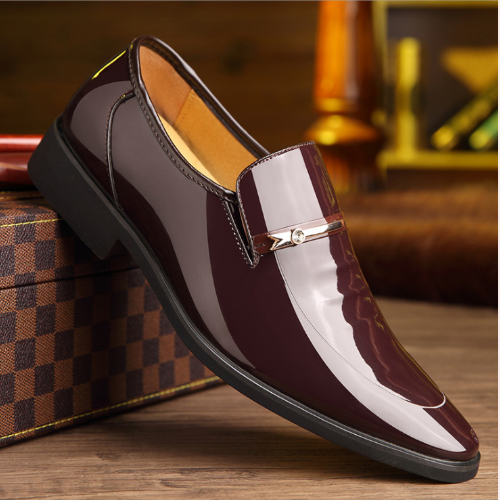 Men Patent Leather Look Loafers Block Heel