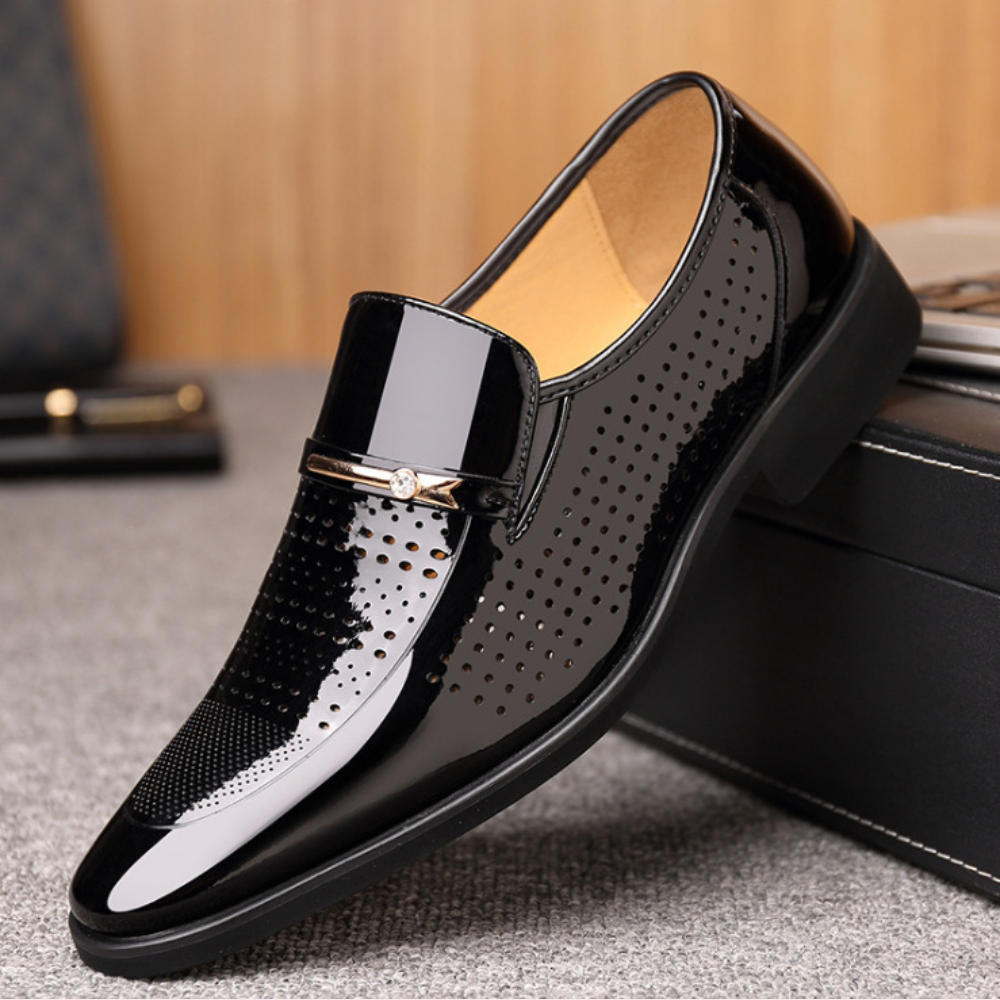 Men Patent Leather Look Loafers Block Heel