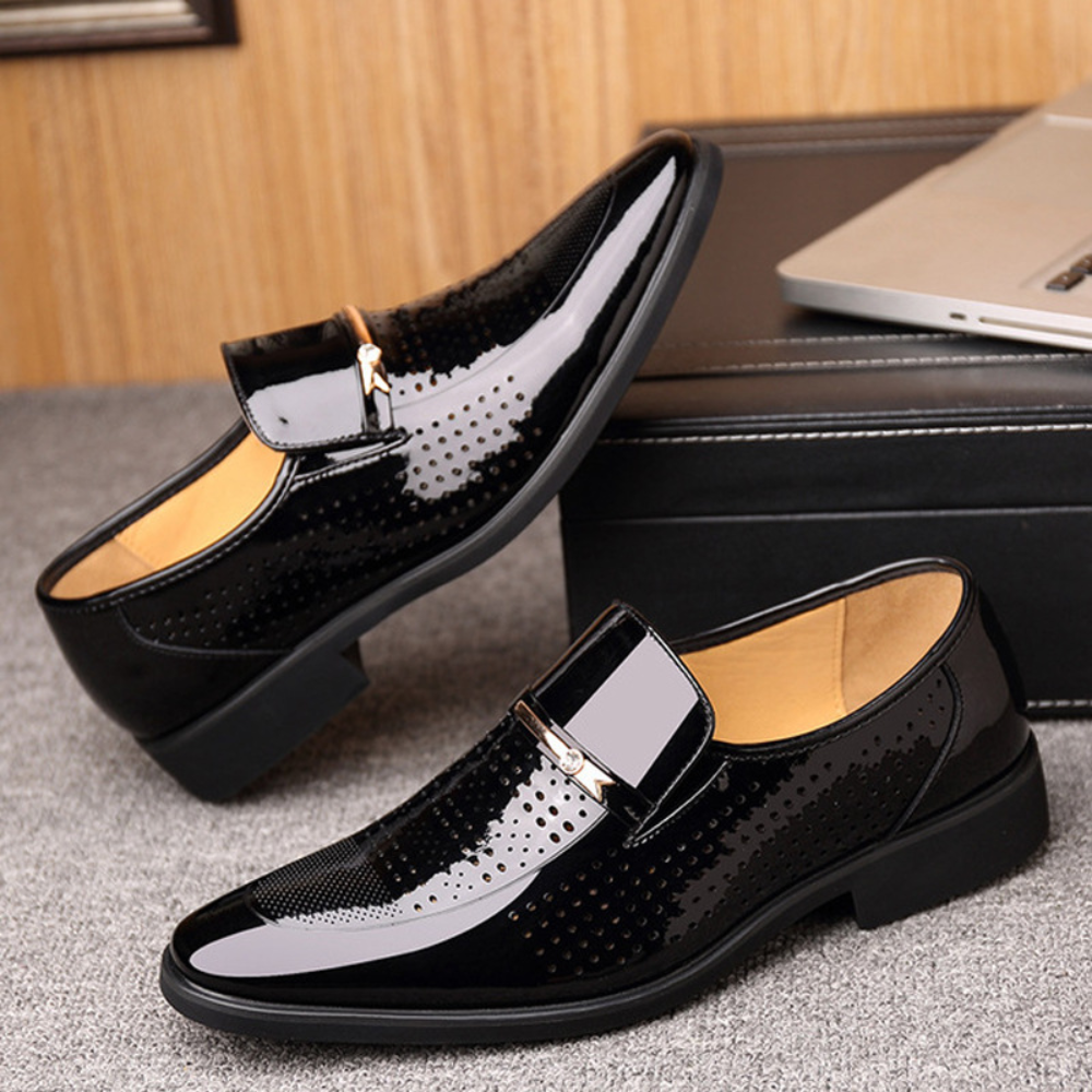 Men Patent Leather Look Loafers Block Heel