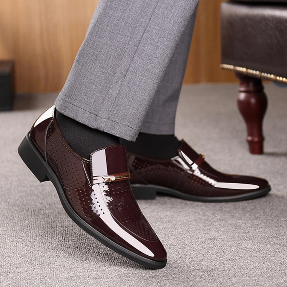 Men Patent Leather Look Loafers Block Heel